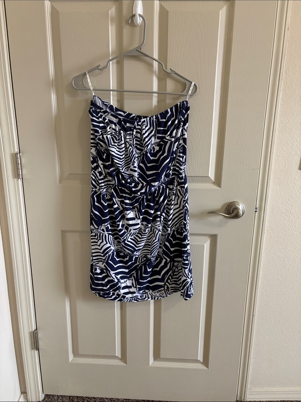 Lilly Pulitzer Navy & White Strapless Graphic Print Dress